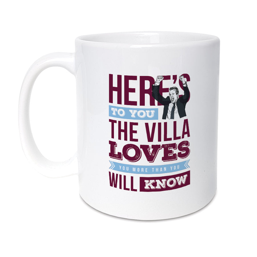 Here’s to You, The Villa Loves You - Aston Villa fan chant mug by Local Lingo featuring Unai Emery illustration
