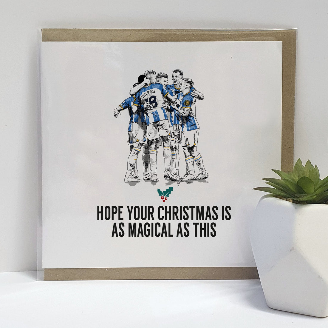A handmade Brighton & Hove Albion Football Fan Christmas card. Seagulls