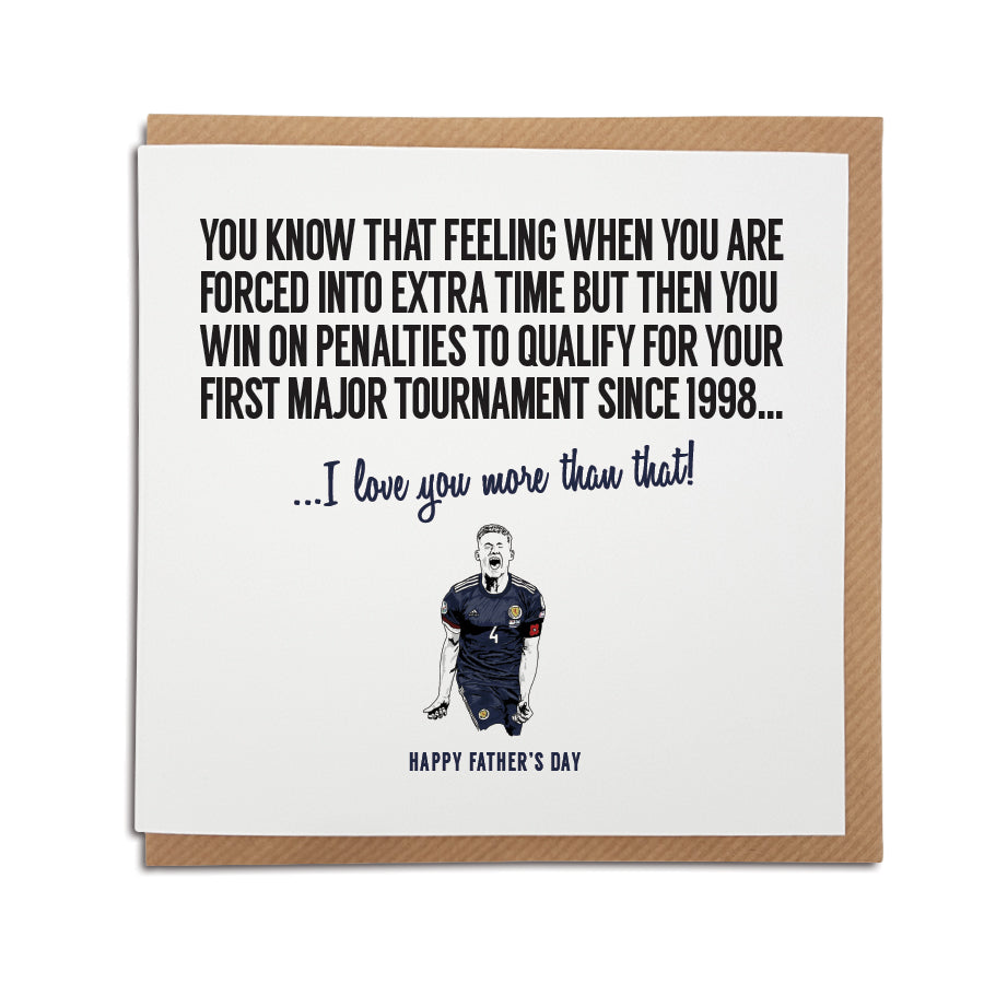 A handmade Scotland Football Card designed by A Town Called Home. A unique card, perfect for any Scottish football supporter on Father's  Day.