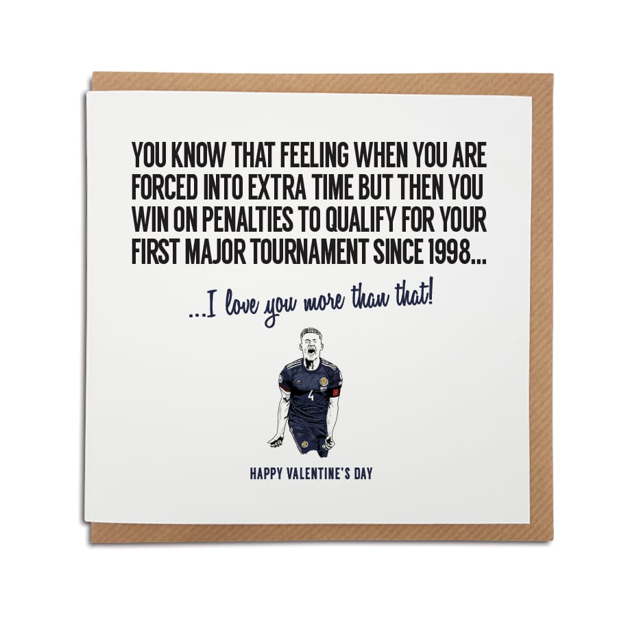 A handmade Scotland Football Card designed by A Town Called Home. A unique card, perfect for any Scottish football supporter on Valentine's Day.