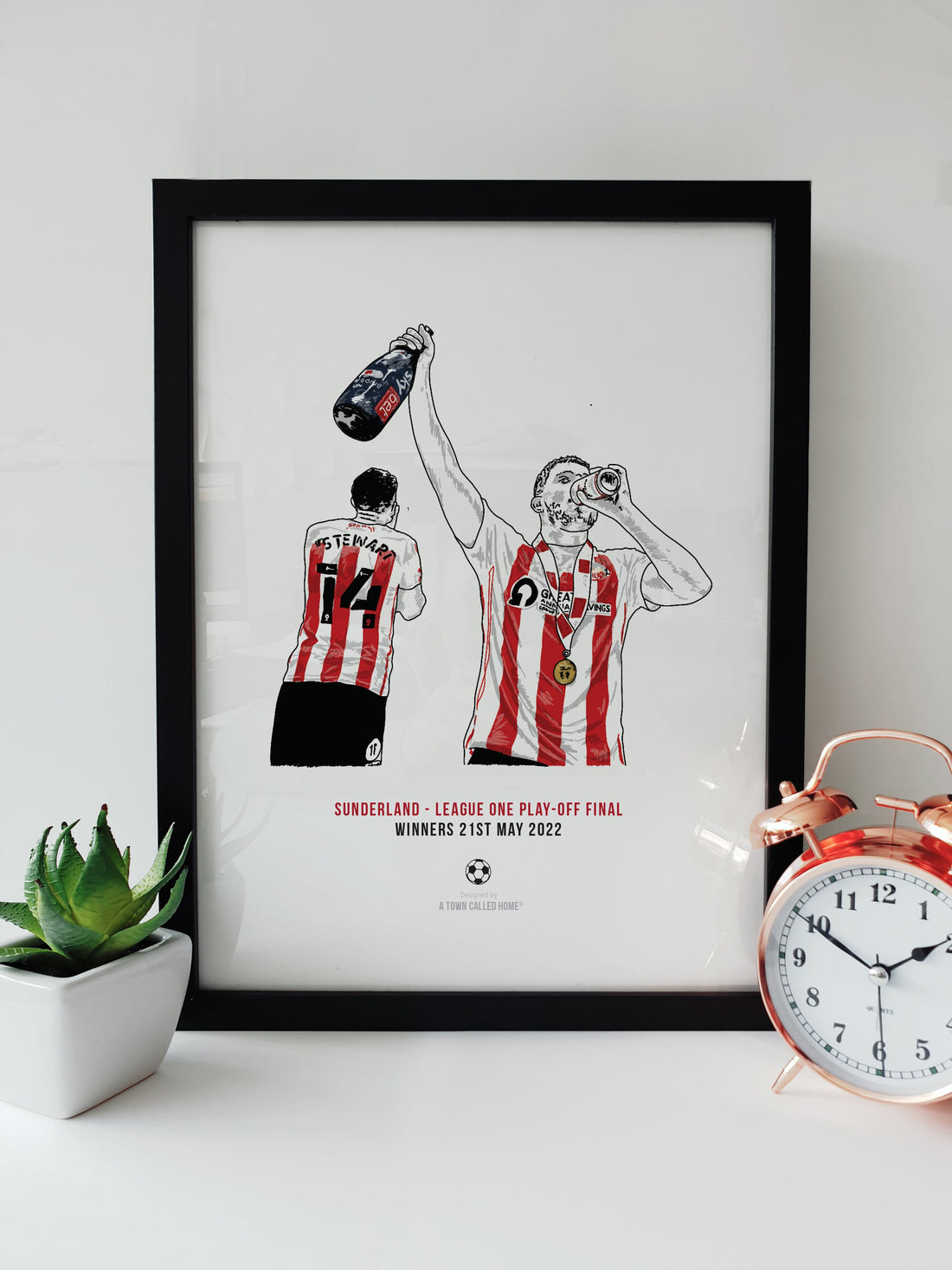 sunderland association football club safc league one play off final winners championship commemorative a4 print handdrawn illustration makes the perfect gift or present for a black cats fan designed by a town called home